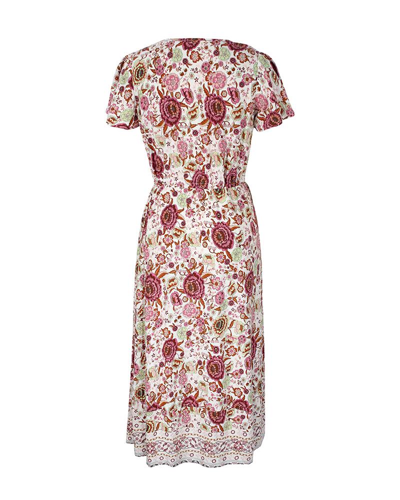 Robe Longue Floral Manches Courtes en Col V