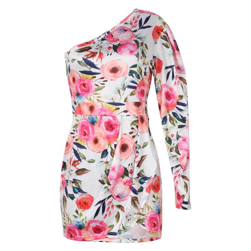 Robe Courte Floral Une Épaule