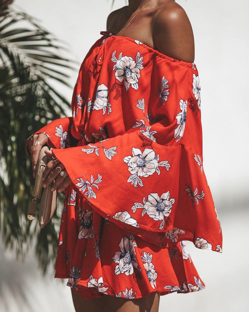 Mini Robe à Épaules Dénudées Rouge - CA Mode