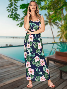 Robe Maxi Floral Bretelles Spaghetti Ajustables Col en V