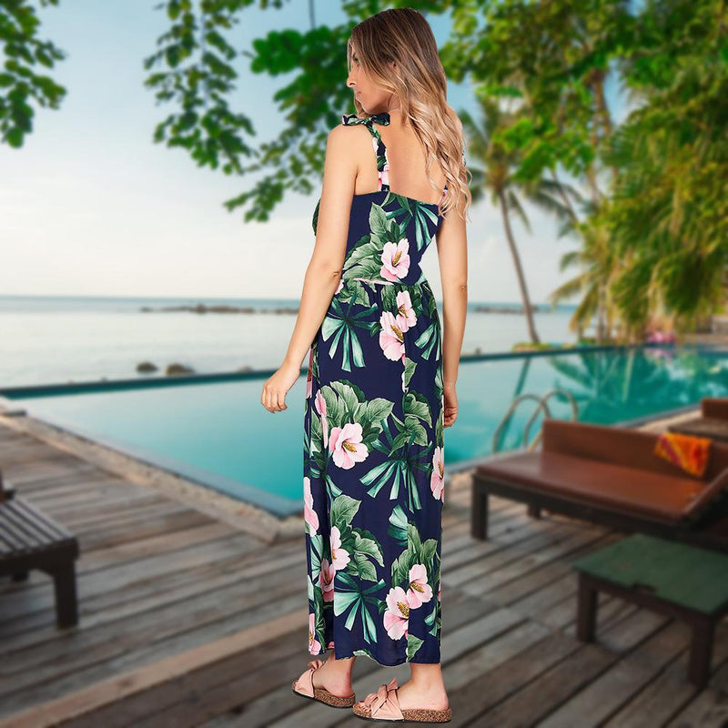 Robe Maxi Floral Bretelles Spaghetti Ajustables Col en V