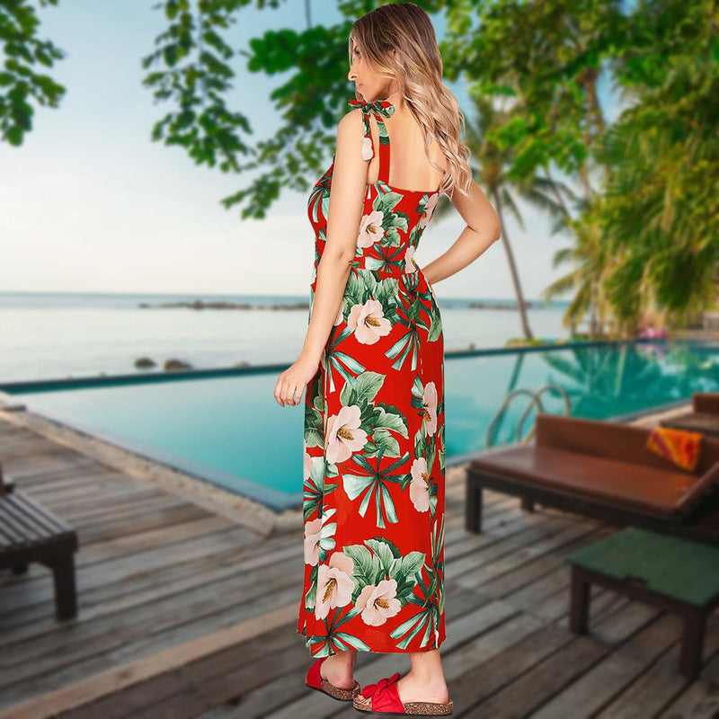 Robe Maxi Floral Bretelles Spaghetti Ajustables Col en V