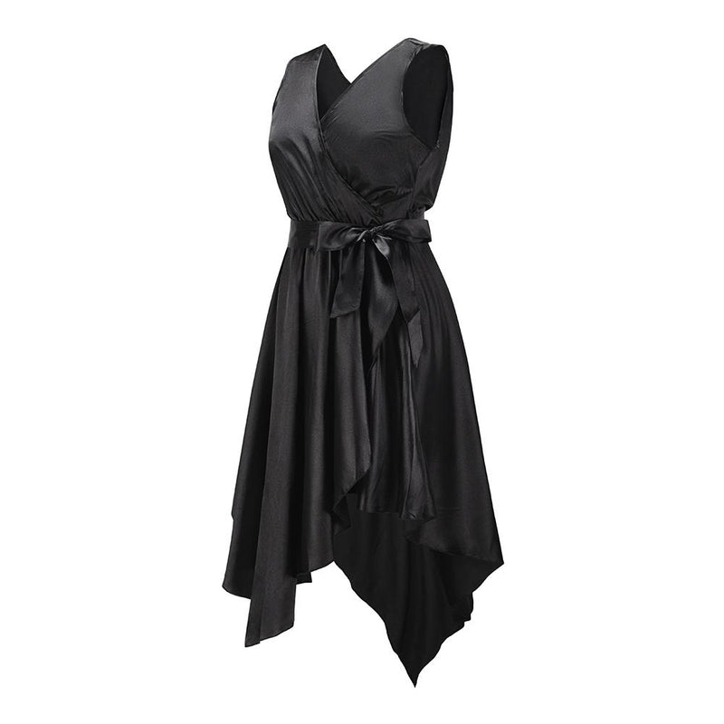 Sleeveless V Neck Wrap Front Side Tie Midi Dress