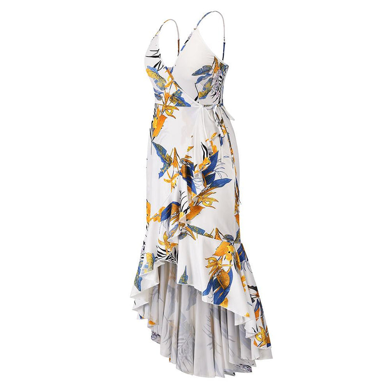 Robe Longue Bretelles Fines Col en V Floral