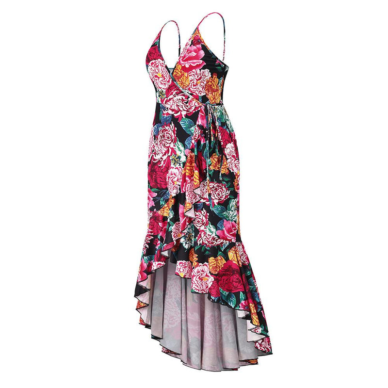 Robe Longue Bretelles Fines Col en V Floral