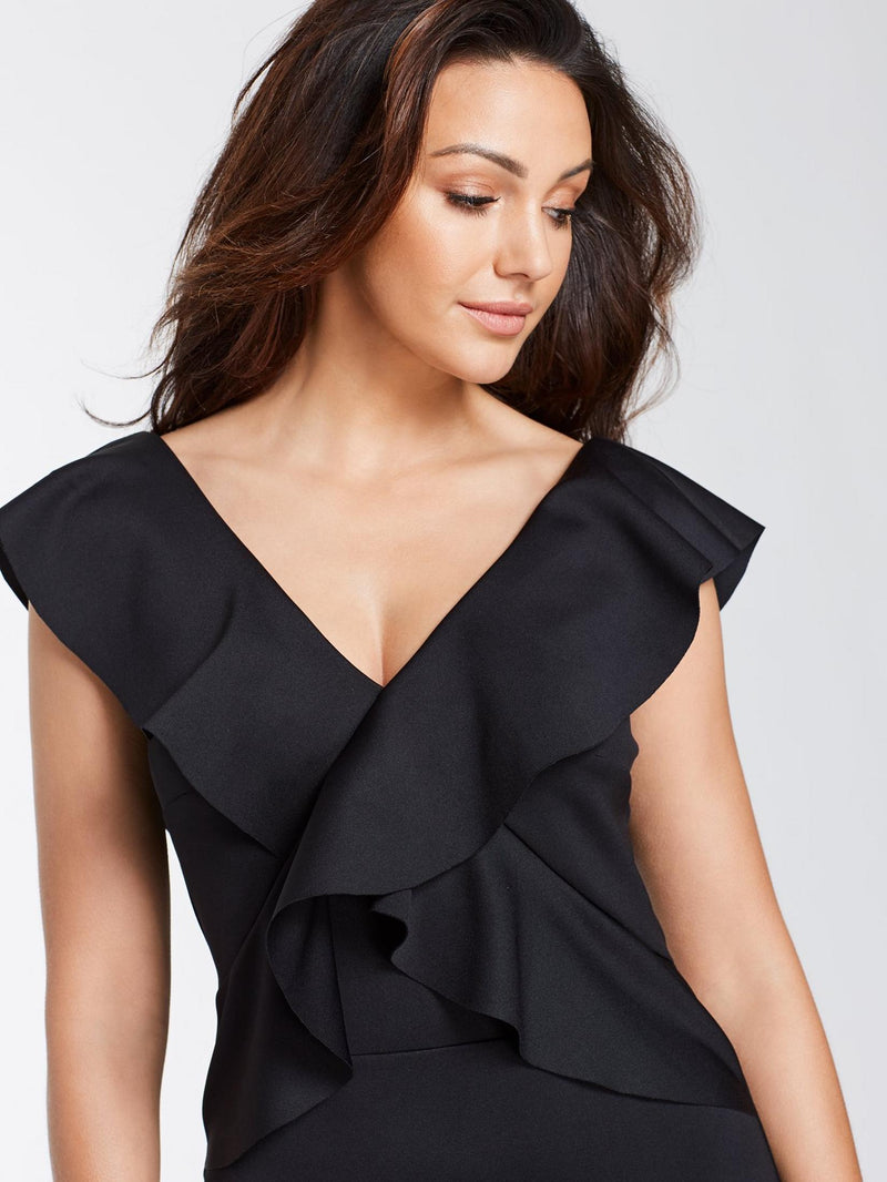 Robe à Volants Sexy à Col en V Jaune