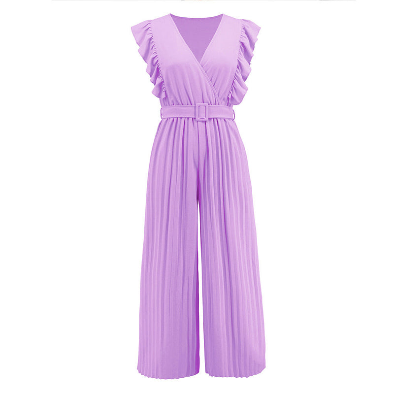 Elegant V-Neck Sleeveless wide Leg Solid Jumpsuit