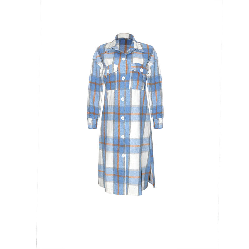 Oversize Long Sleeve Buton Down Plaid Shacket Outerwear