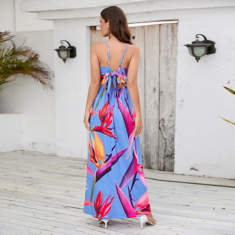 Sleeveless Spaghetti Strap V-Neck Printed Maxi Dress