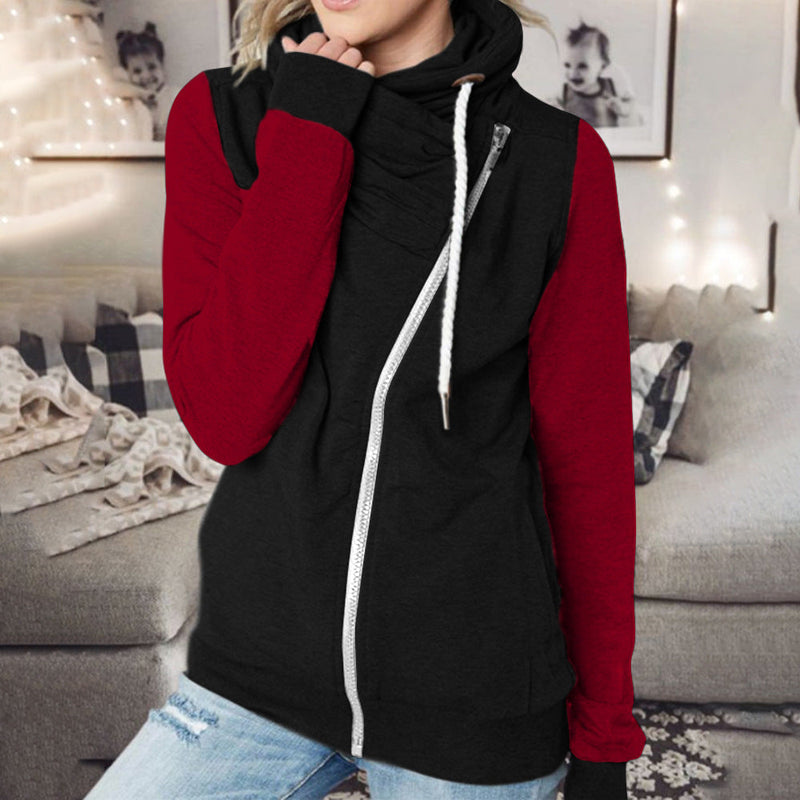 Zip Up Long Sleeve Drawstring Sweater