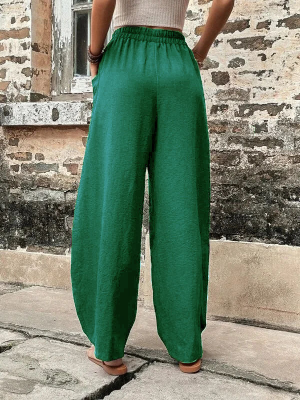 Pantalon Décontracté Couleur Unie Taille Haute avec Poches