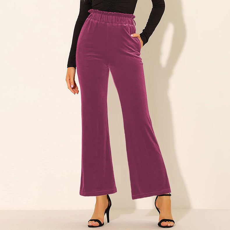 Pantalon Taille Élastique avec Poche Latérale Couleur Unie