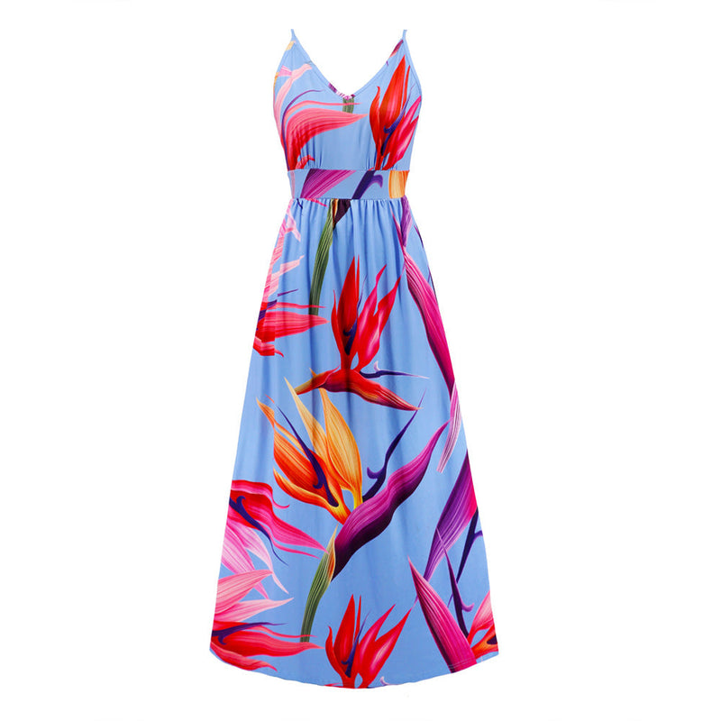 Sleeveless Spaghetti Strap V-Neck Printed Maxi Dress