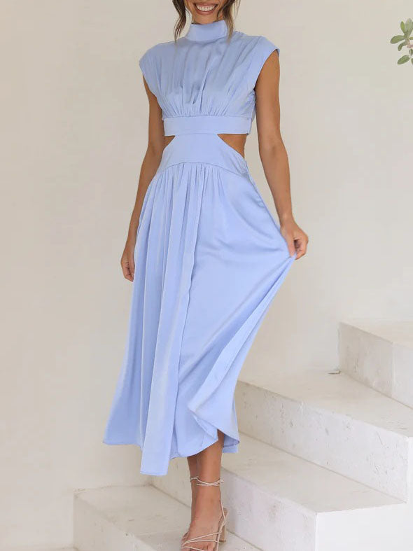 Robe Maxi Élégante Unie Sans Manches Col Rond