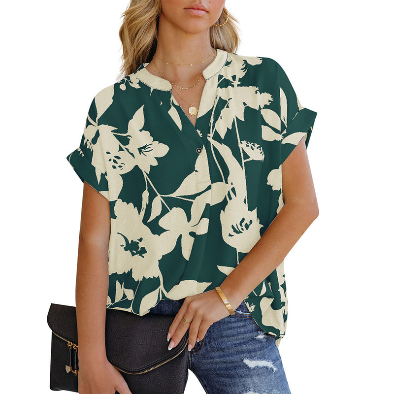 Short Sleeve V Neck Loose Blouse Top