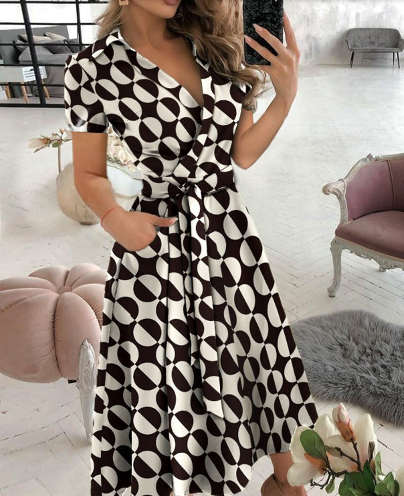 Robe Midi Manches Courtes Col en V Croisé