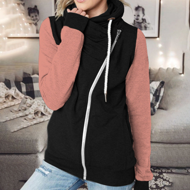 Zip Up Long Sleeve Drawstring Sweater