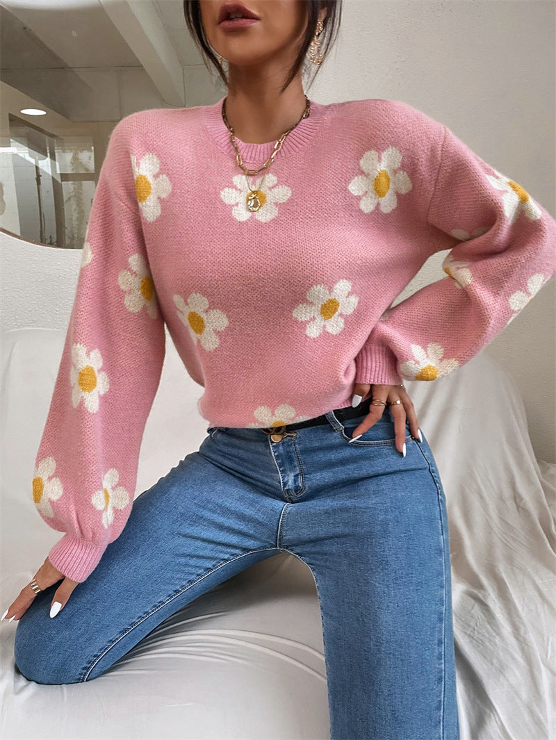 Sweatshirt Couleur Unie Col Rond Floral