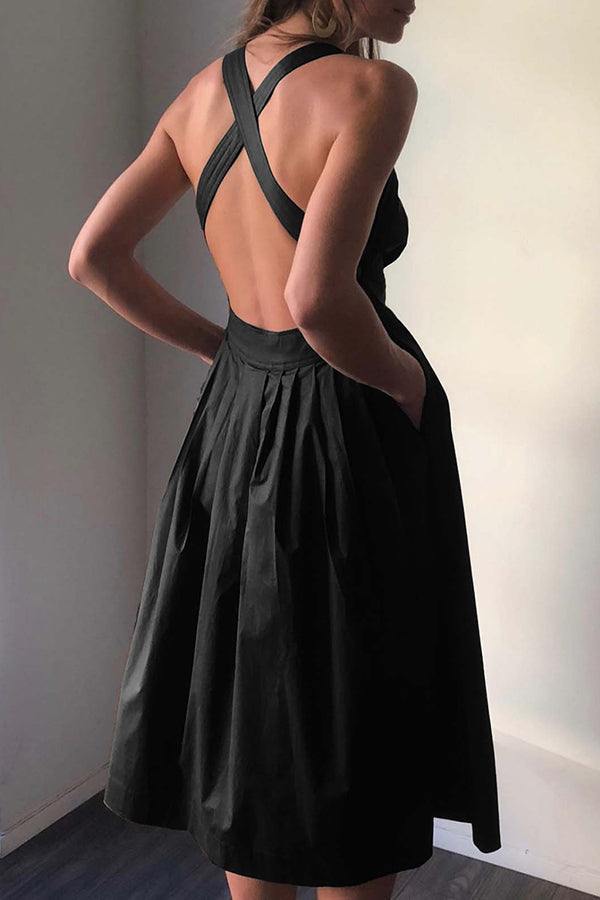 Halter Square Neck Backless Midi Dress