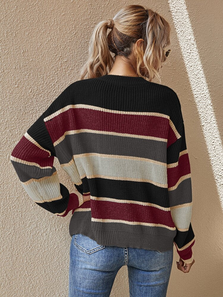 Pull Col Rond Blocs de Couleur