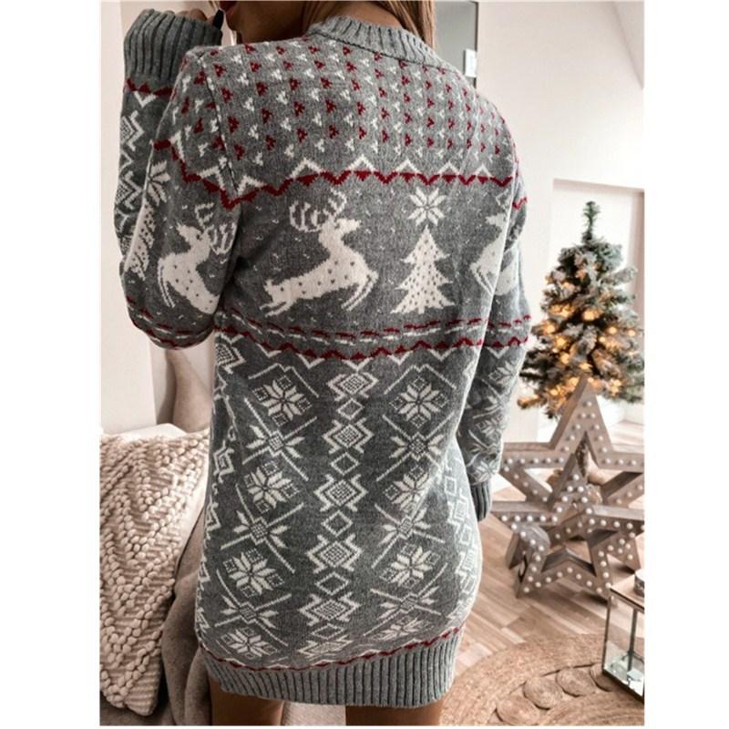 Pull Long en Maille Col Rond Imprimé de Noël