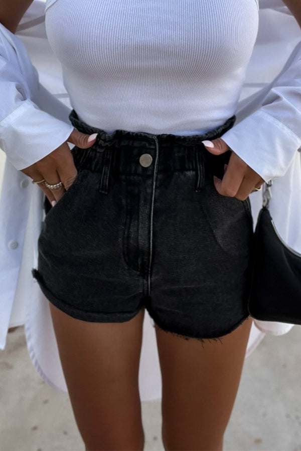 Sundays At The Market Cuffed Denim Paperbag Shorts