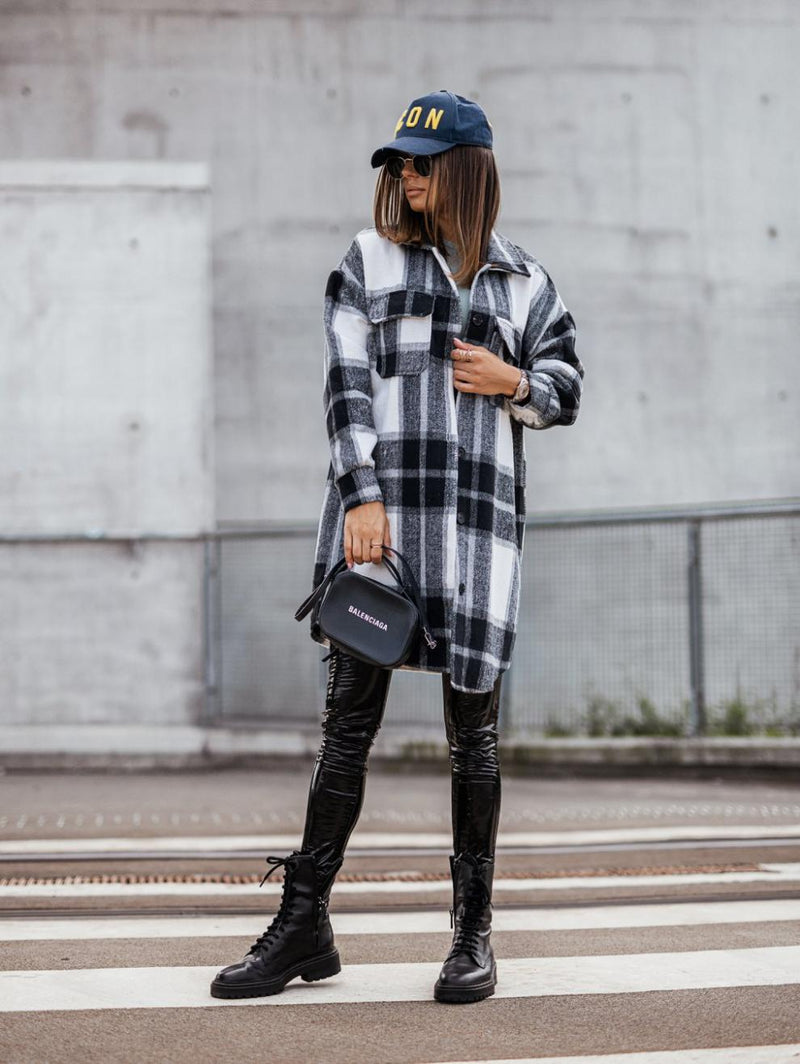 Chemise Décontractée à Carreaux Boutonnée Manches Longues