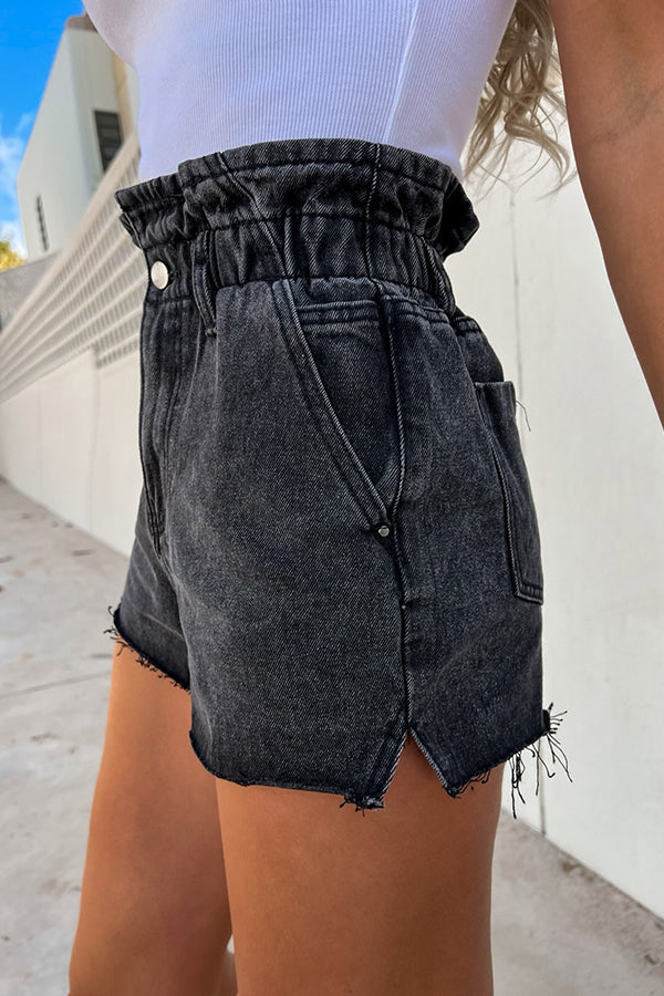 Sundays At The Market Cuffed Denim Paperbag Shorts