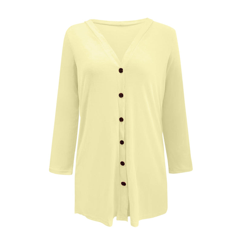 Top Ample Boutonné Col V Couleur Unie