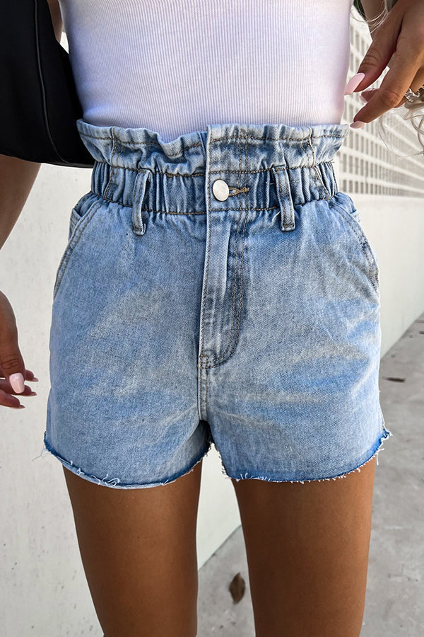 Sundays At The Market Cuffed Denim Paperbag Shorts