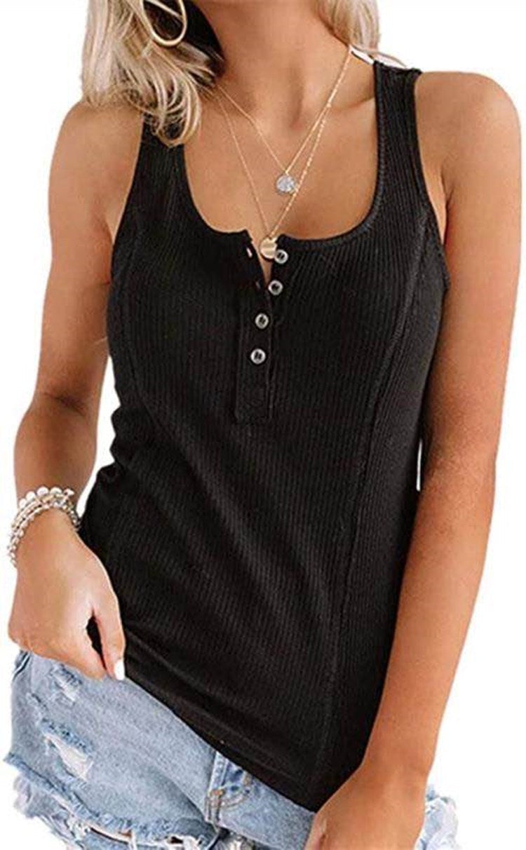 Casual U Neck Button Up Tank Top