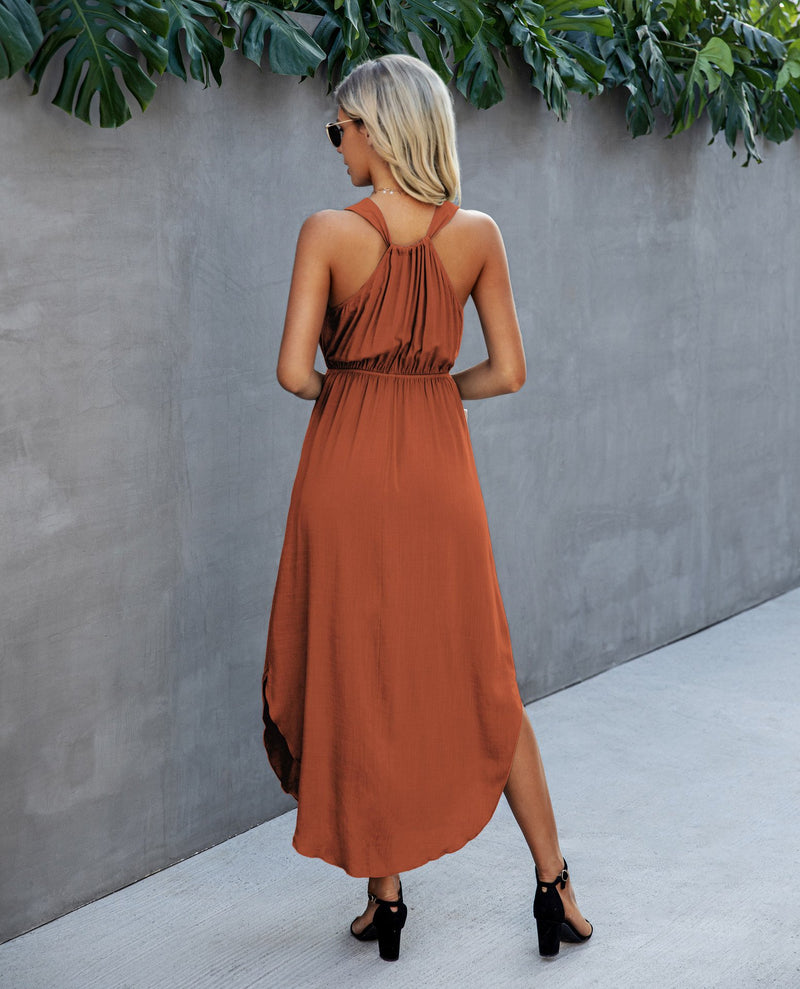 Robe Maxi Fendue Côté Sans Manches Col en V