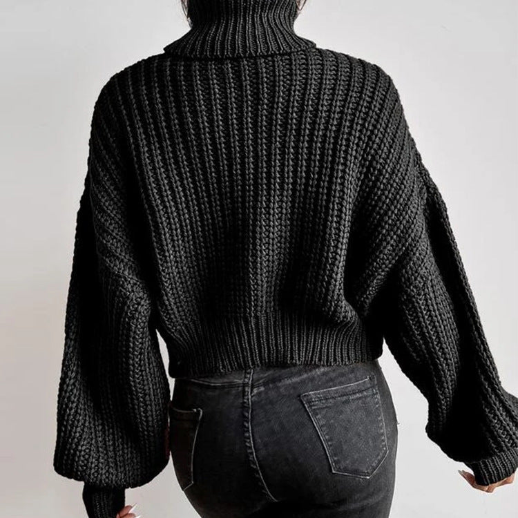 Loose Turtle Neck Knitted Long Sleeve Sweater