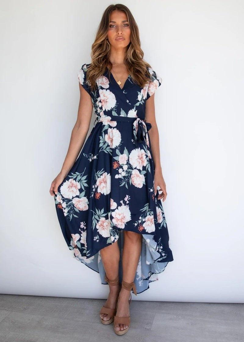 Robe Longue Sans Manches Col en V Floral