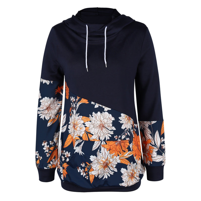 Pull avec Cordon de Serrage Imprimé Floral Manches Longues Col Rond