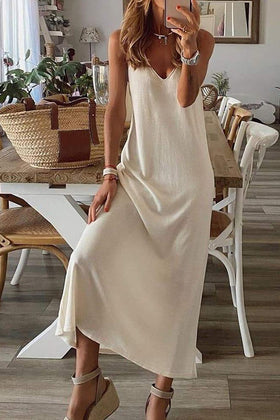 Robe Longue Sans Manches en Tricot Col V