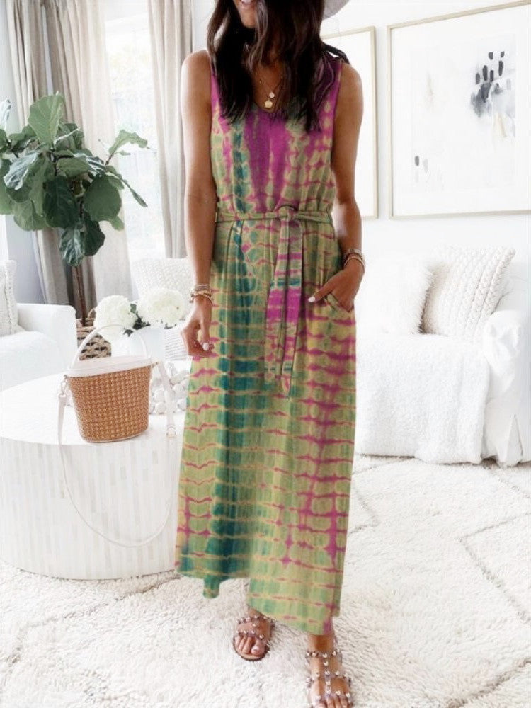 Casual Sleeveless Loose Waist Wrap Maxi Dress