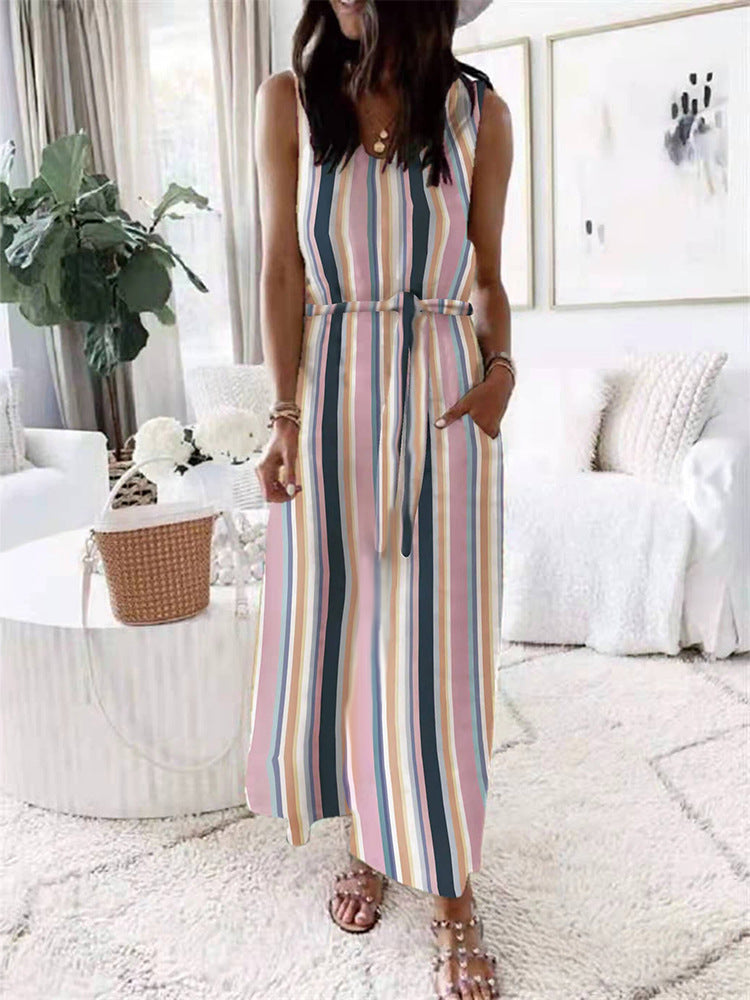 Robe Longue Décontractée Sans Manches Taille Élastique