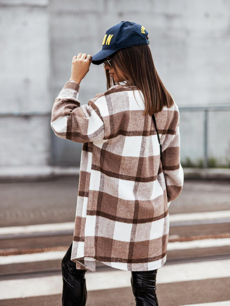 Chemise Décontractée à Carreaux Boutonnée Manches Longues