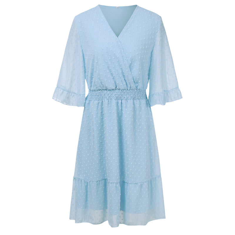 Mini Robe Ample Manches Courtes Col V Pois