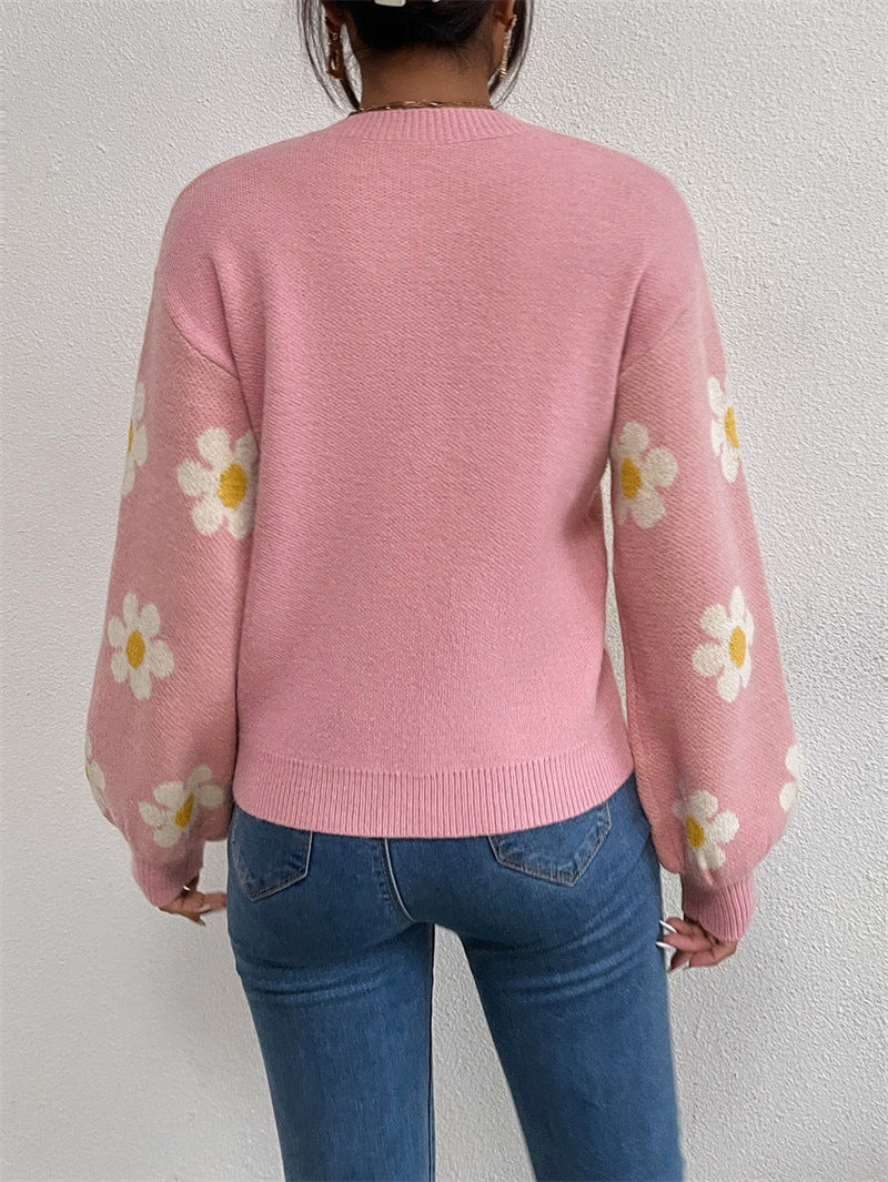 Sweatshirt Couleur Unie Col Rond Floral