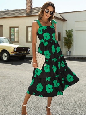 Robe Longue Sans Manches Floral et Bretelles Ajustables