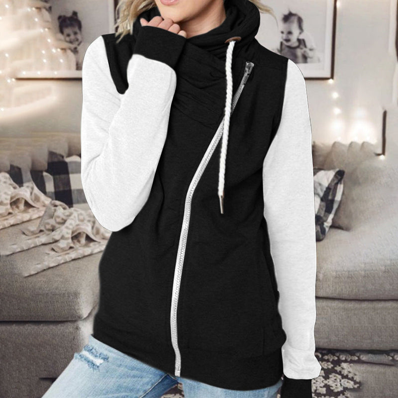 Zip Up Long Sleeve Drawstring Sweater