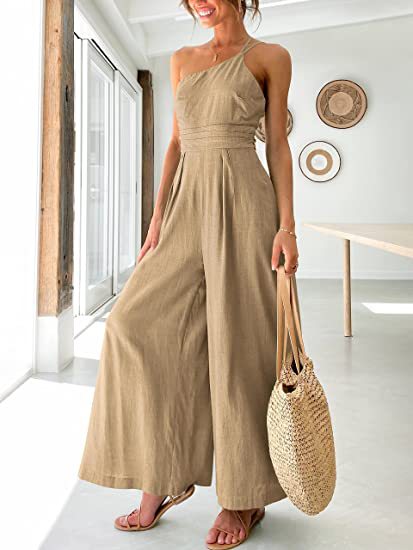 One Shoulder Wide Leg Solid Color Jumpsuit