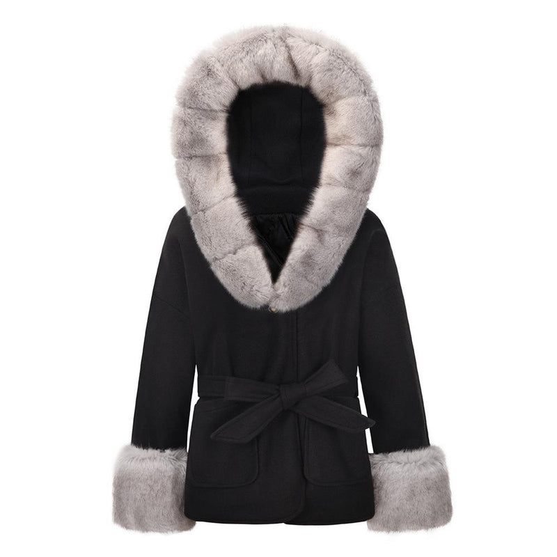 Manteau Bubble en Fausse Fourrure Nouée Poche Avant