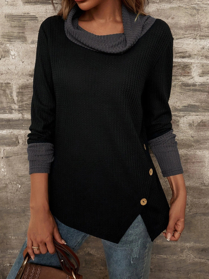 Casual High Neck Long Sleeve Knit Sweater