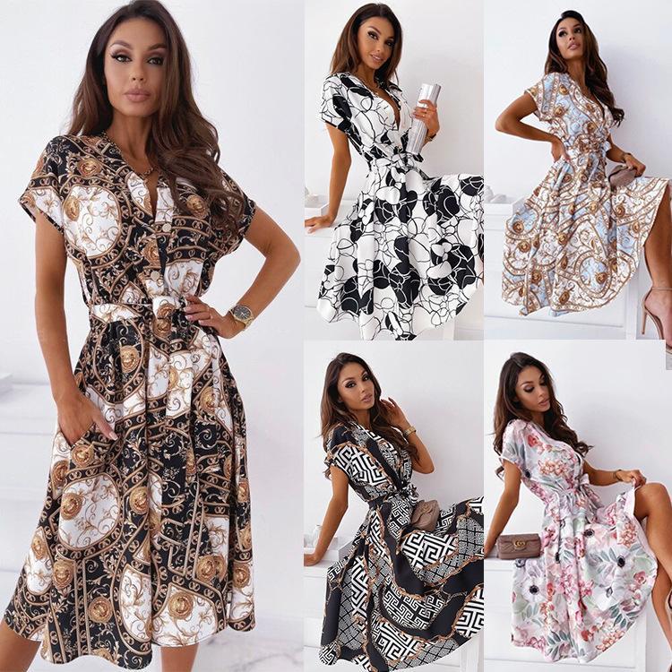 Robe Midi Col en V Imprimé Floral