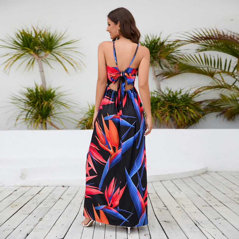 Sleeveless Spaghetti Strap V-Neck Printed Maxi Dress