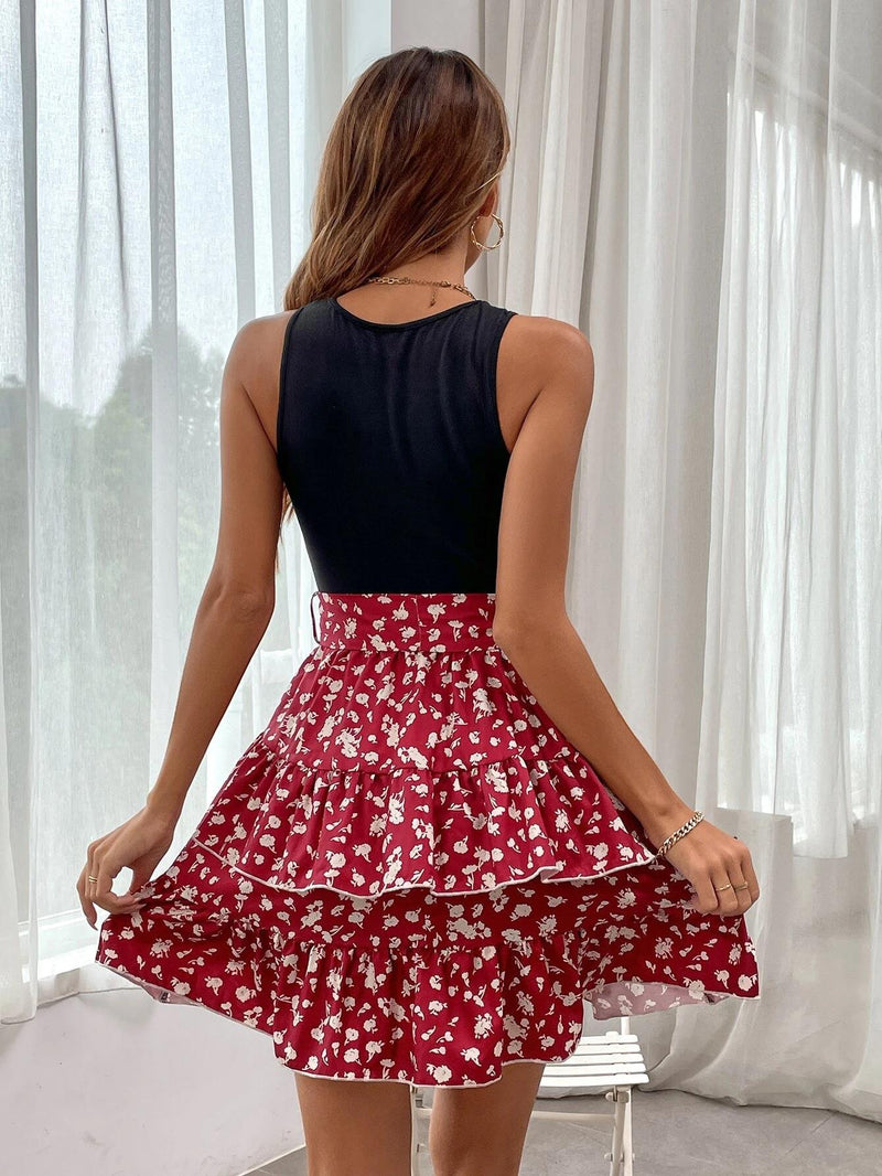 Elegant Sleeveless Round Neck Floral Tank Mini Dress