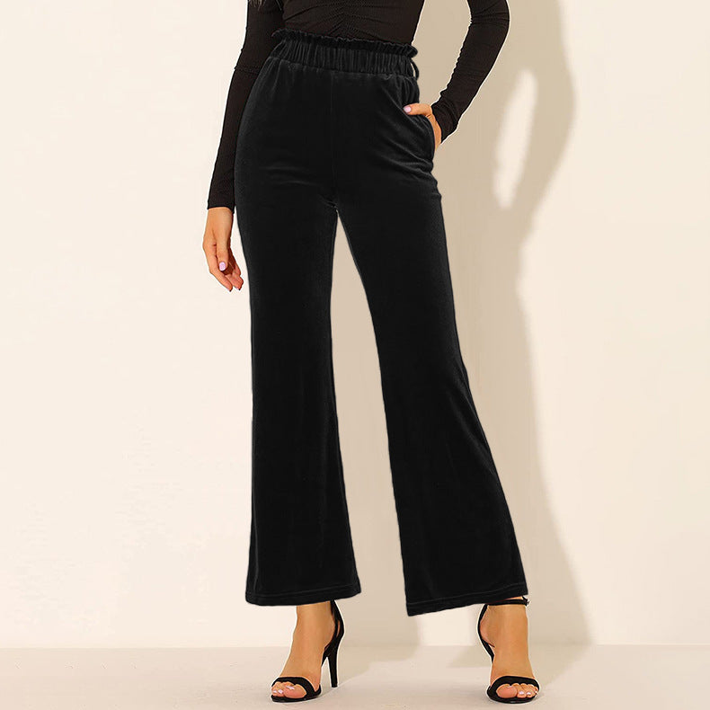 Pantalon Taille Élastique avec Poche Latérale Couleur Unie